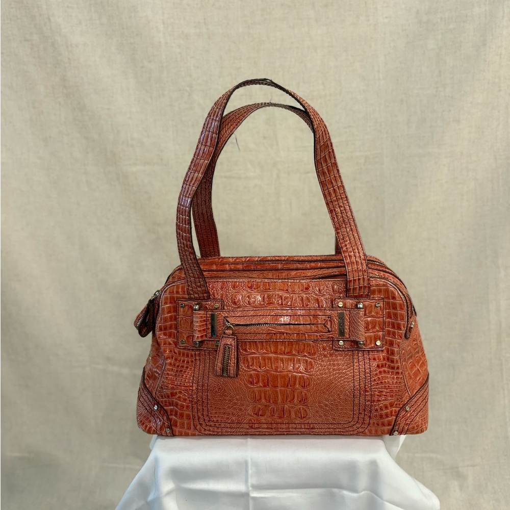 East West Burnt Orange Crocodile-Embossed Bag